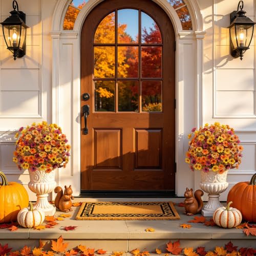 Artificial Fall Topiary Ball Flowers 20-inch Outdoor Decor, 2 Pack
