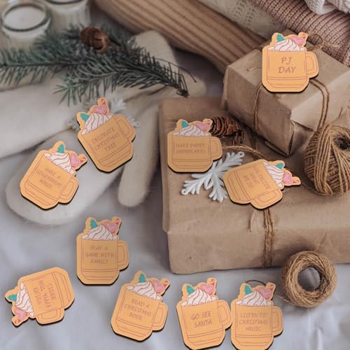 Threehoney 25 Pcs Christmas Advent Wooden Tokens Set with Cocoa Cup Variant