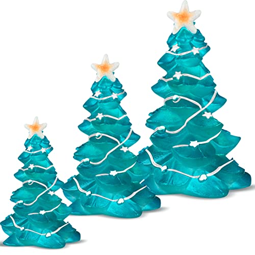 Blue Resin Miniature Christmas Trees Set - Ocean Beach Holiday Decor