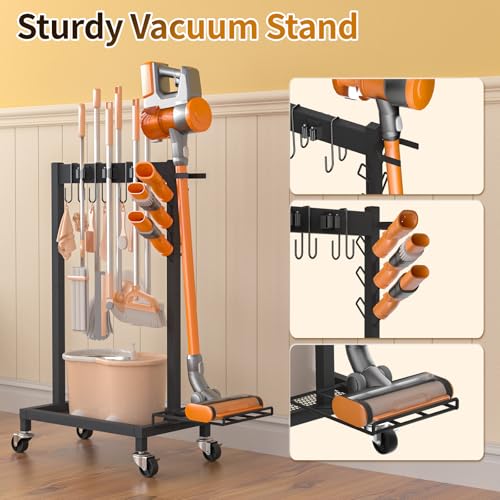 18-Inch Broom and Mop Holder with Storage Organizer - Black