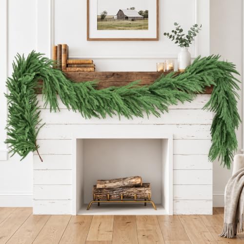FHLSA 9Ft Norfolk Pine Artificial Garland with 150 Tips, Full & Lush Christmas Decor
