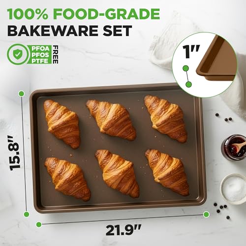 NutriChef 2-Pack XL Nonstick Cookie Sheets 22x16 Inch Baking Pans, Gold, Oven Safe