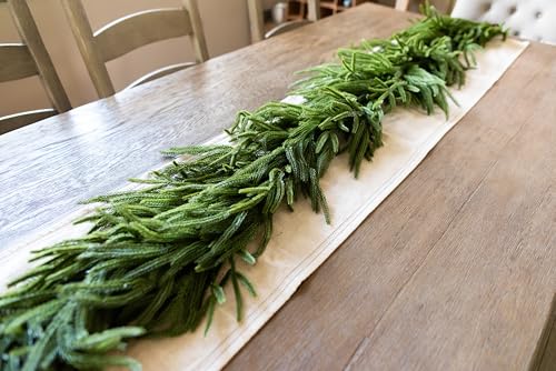 Vita Domi 9ft Extra Full Real Touch Norfolk Pine Garland Christmas Greenery for Fireplace & Mantle
