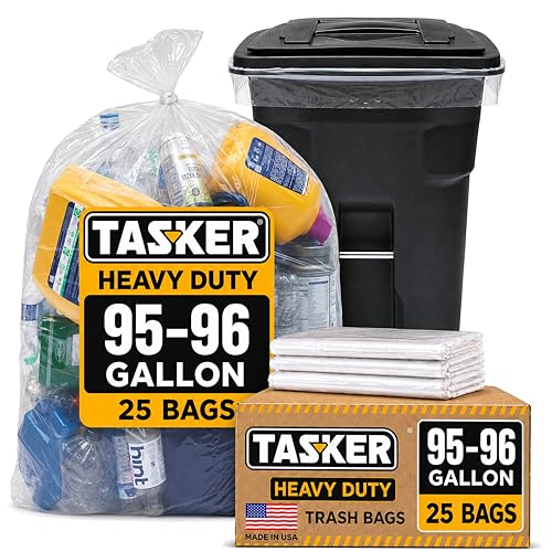 Tasker 95-100 Gallon Heavy Duty Clear Trash Bags - 25 Pack