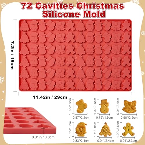 Christmas Chocolate Molds, 72 Cavities Silicone Candy Molds Santa Clause Christmas Tree Snowman Gingerbread Man Mini Gummy Silicone Mold for Chocolate, Candy, Fondant, Biscuit, Cookies, Cupcake Decor