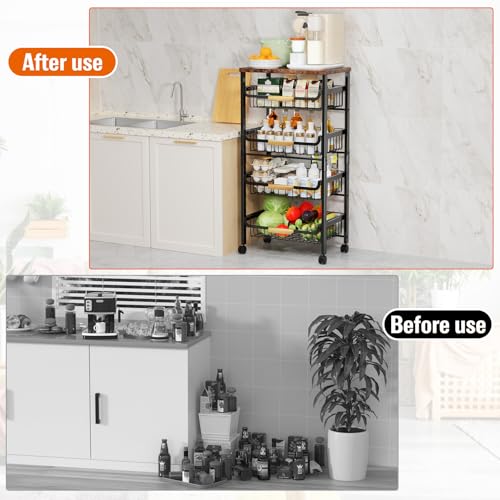 Storico 5-Tier Rolling Utility Cart Kitchen Storage