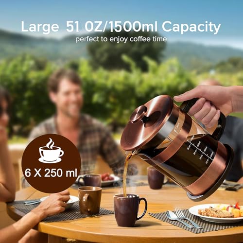 Large 51oz French Press Coffee Maker with Thickened Glass - New Style Copper