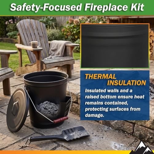 4.75-Gallon Metal Ash Bucket with Lid & Shovel – Fireplace & Wood Stove Accessory
