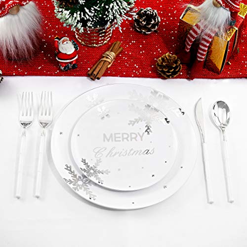 Silver Merry Christmas Snowflake Disposable Plates Pack of 2 | Elegant Holiday Tableware