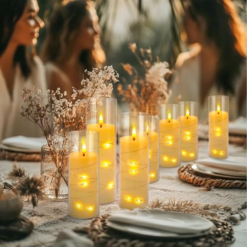 YOROXRG 24 Pack Ivory Flickering Flameless Candles with Timer - Battery Operated LED String Lights for Home Decor, Parties, Weddings, Christmas, New Year