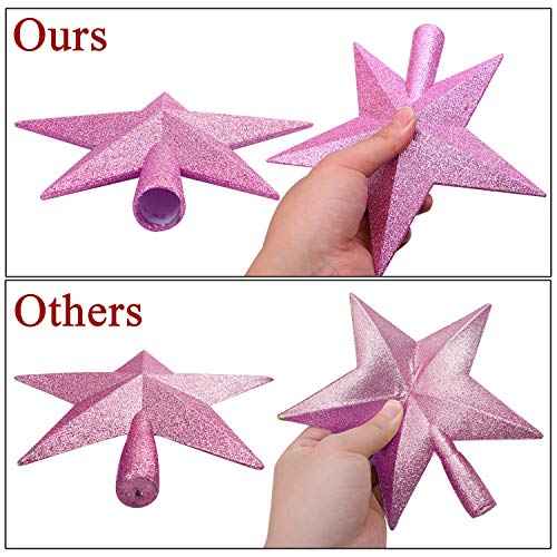 Aneco Glitter Christmas Tree Topper Shatter-Proof Christmas Tree Decoration Treetop for Holiday Ornament or Home Decor (Pink, 4 Inches)