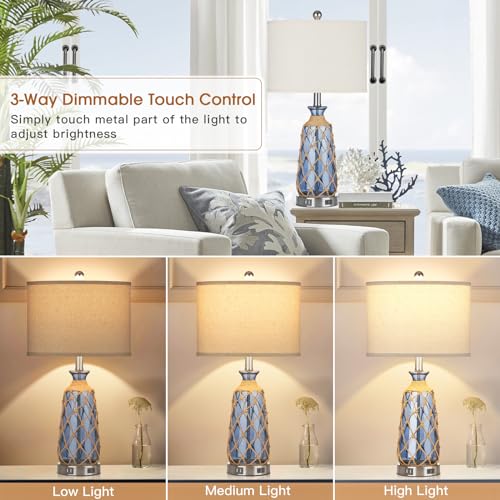 Ruzectt 25.5" Coastal Glass Table Lamps Set of 2, 3-Way Dimmable