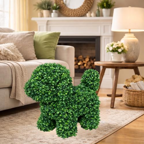 Artificial Topiary Dog Lucky - Faux Green Puppy Garden Decor, UV Resistant, Indoor Outdoor, Variation 2
