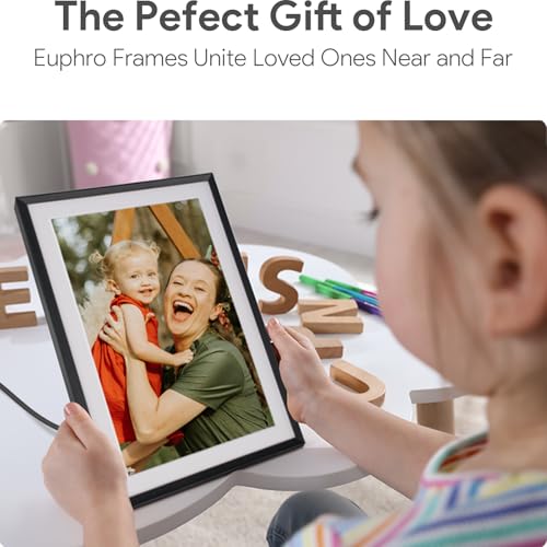 Euphro 10.1-Inch Digital Photo Frame with 32GB Storage, Touch Screen, WiFi Sharing