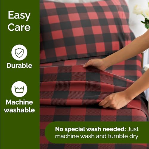 CGK Christmas Sheet Set - Holiday Xmas Bedding Buffalo Plaid, Queen