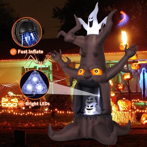 Inflatable Halloween Dead Tree with Ghosts & LED Lights Outdoor Decor - 9ft