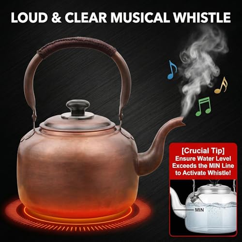 Bronze 3.2 Qt Solid Copper Whistling Kettle with Cool-Touch Handle