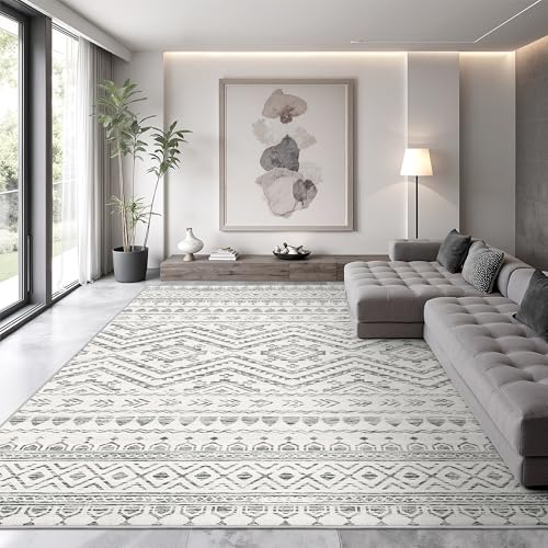 9x12 Washable Non-Slip Moroccan Area Rug - Grey, Living Room Decor