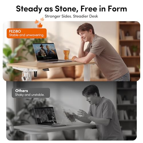 FEZIBO Maple 48x24 Inch Electric Standing Desk - Adjustable Height, 3 Memory Presets