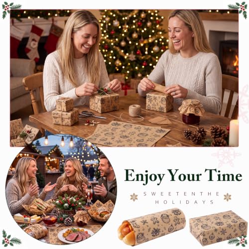 FoldTier Christmas Kraft Wax Paper Sheets - Santa Claus, Khaki, 100 Pack