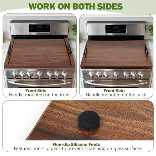Wood Stove Top Cover with Handles - Walnut Noodle Board for Kitchen Counter Space