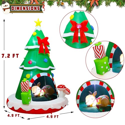 Joliyoou 7.2FT Christmas Inflatable Tree with Deer Inside & Lights, Holiday Decoration
