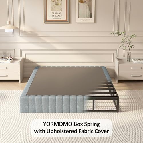 YORMDMO 9 Inch Queen Box Spring with Upholstered Fabric - High Profile Metal Bed Foundation