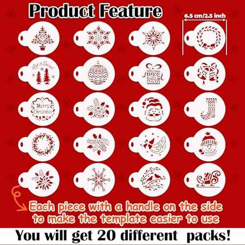 Partywind 20 PCS Christmas Stencils for Painting, Reusable Stencils for Merry Christmas Decorations Ornaments, Santa Snowflake Painting Templates, Xmas Holiday Party Supplies