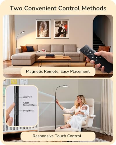 LED Floor Lamp - Super Bright 1300LM Adjustable Color & Dimmable Black