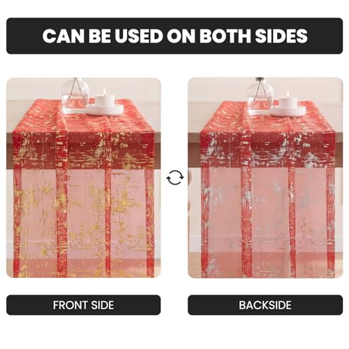 Artoid Mode Red Gold Gauze Table Runner 120in (28x120) Glitter for Christmas & Holidays