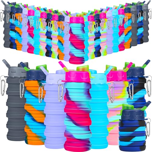Sunnyray 30 Pack Camouflage Collapsible Water Bottles 17oz with Clips