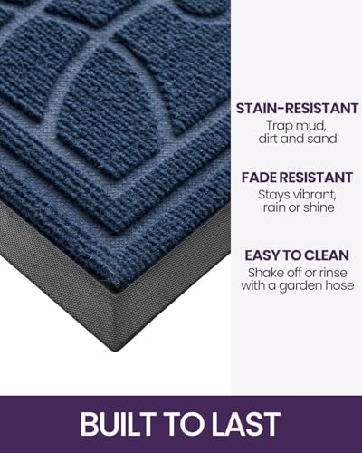 DEXI Blue Outdoor Entrance Door Mat 24x36 Heavy Duty Non-Slip Rug