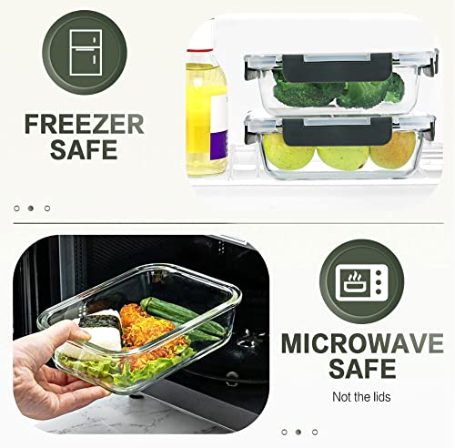 Gray 15-Pack Glass Food Storage Containers Set with Lids - KOMUEE