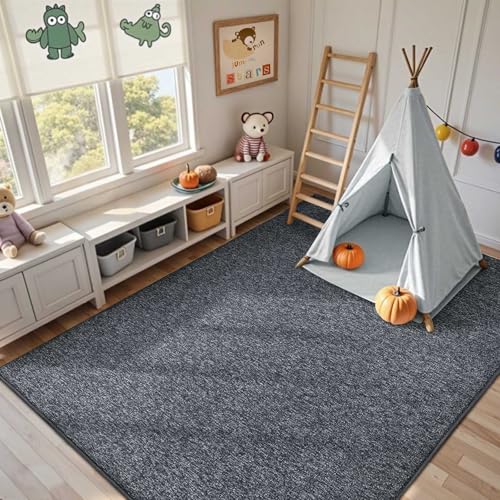 Grey Area Rug 6x9 ft Non-Slip Washable Soft Thin for Living Room & Bedroom - Variation 09 Grey / 6' x 9'