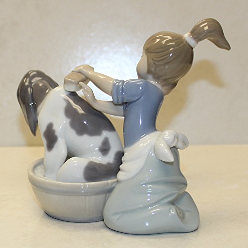 LLADRÓ Bashful Bather Dog Figurine - Handmade Porcelain Artwork