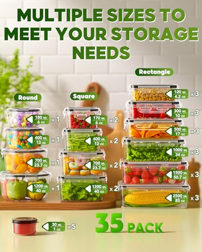 70 Pcs Food Storage Containers with Lids Set - BPA-Free Leak-Proof Reusable Kitchen Storage