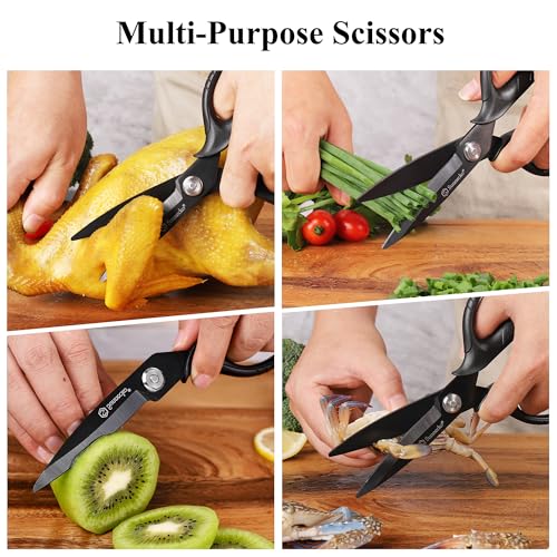 Sunnecko 8 Inch Black Titanium Coated Heavy Duty Kitchen Scissors with Detachable Blades