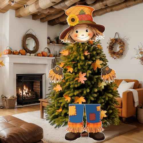 Thanksgiving Scarecrow Tree Topper Harvest Farmhouse Decorative Tree Treetops Head Hands and Legs Decor for Holiday Thanksgiving Indoor Home Decorations Party Supplies