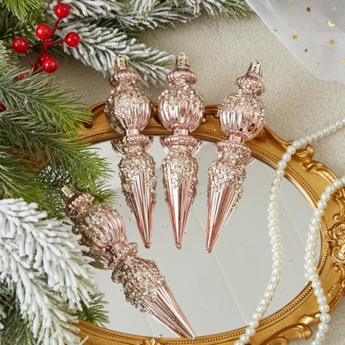 Munansli 6.7 Inch Rose Gold Christmas Ornaments Set, Shatterproof Holiday Ball Decorations