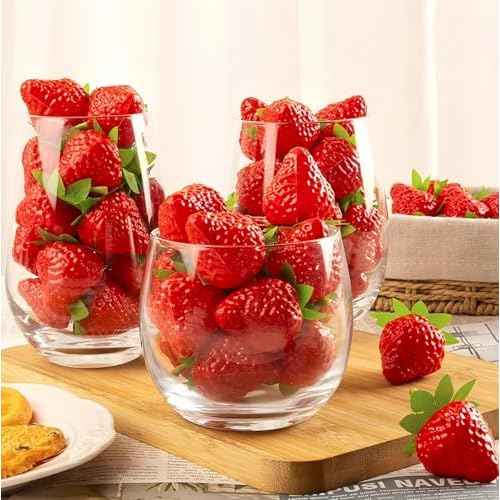 20PCS Artificial Strawberry Plastic Strawberries Lifelike Fruit Home Kitchen Cabinet Ornament Party Photography Prop Halloween and Christmas Decorations