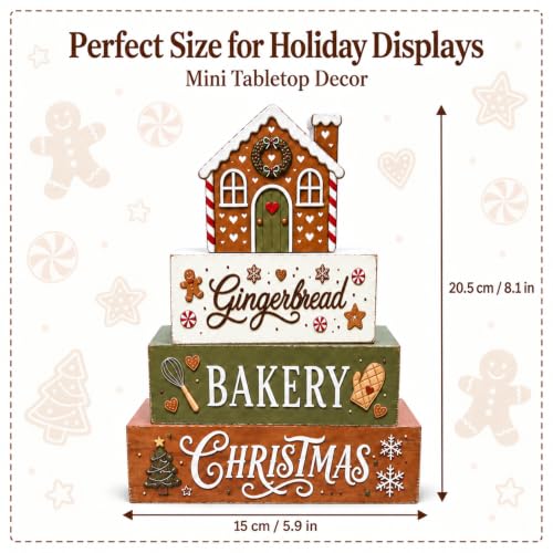 Gingerbread Tiered Tray Decor – Wooden Blocking Set for Festive Farmhouse Display