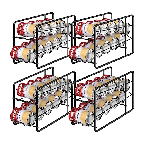 Black 4 Pack Can Organizer for Pantry - Stackable Soda Dispenser Rack