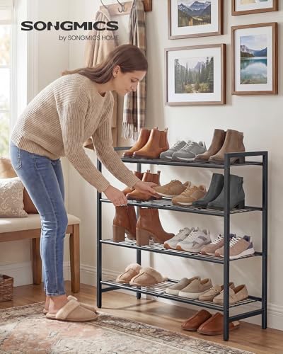 SONGMICS 4-Tier Metal Shoe Rack - Black Vertical Organizer, Holds 20 Pairs
