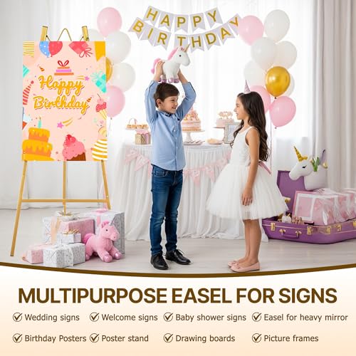Jdooqee 57.5" Gold Easel Stand for Sign - Adjustable, Heavy Duty, Wedding Display (Variation 1)