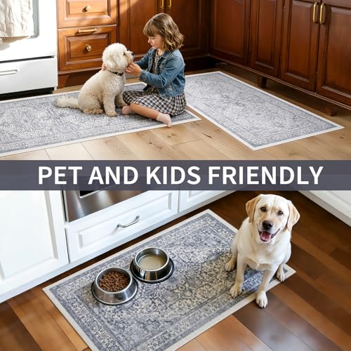 UKISS Washable Faux Wool Kitchen Rugs Set of 3 Non-Slip Floor Mats for Kitchen & Hallway