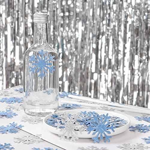 Snowflake Snow-White Party-Decorations Frozen Confetti - 100pcs Glitter Paper decor Christmas Silver Blue Table Confetti,Winter Wonderland Birthday Party Supplies New Year Decor Lasting Surprise