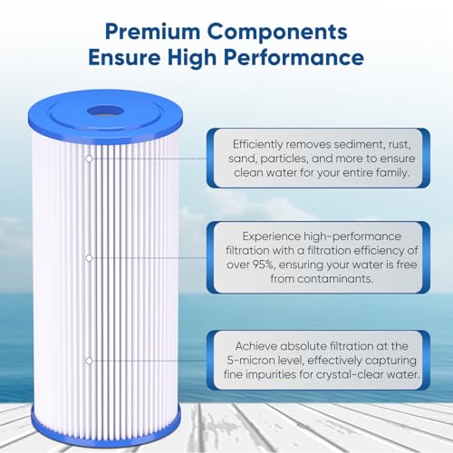 PUREPLUS 20 Micron 10" x 4.5" Whole House Pleated Sediment Filter,4