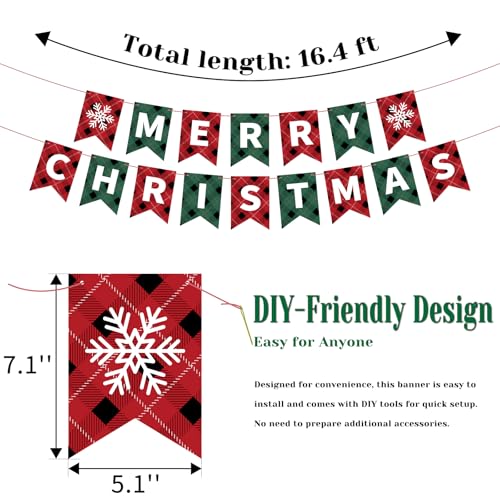 Christmas Banner Merry Christmas Banner Garland Red Green Merry Christmas Sign Banner Garland Wall Mantel Indoor Outdoor Hanging Christmas Decorations for Home Office Xmas Party Supplies
