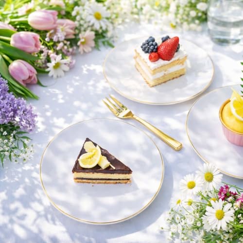 White Gold Disposable Dessert Plates & Forks Set for 200 Guests