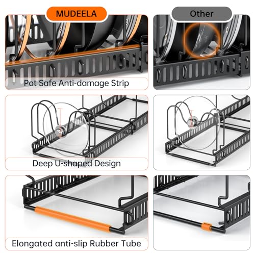 MUDEELA Expandable Pot Pan Lid Organizer Rack 2-Pack Black with 10 Dividers